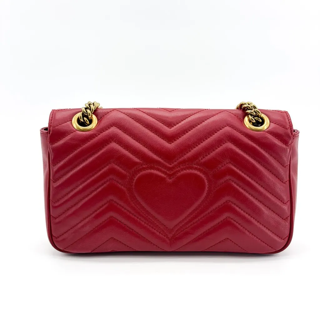 Gucci GG Marmont Small Shoulder Bag Hibiscus Red Gold Leather Very good - Inside View