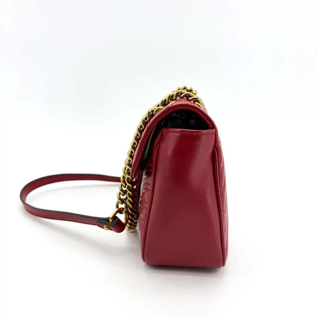 Gucci GG Marmont Small Shoulder Bag Hibiscus Red Gold Leather Very good - Model View