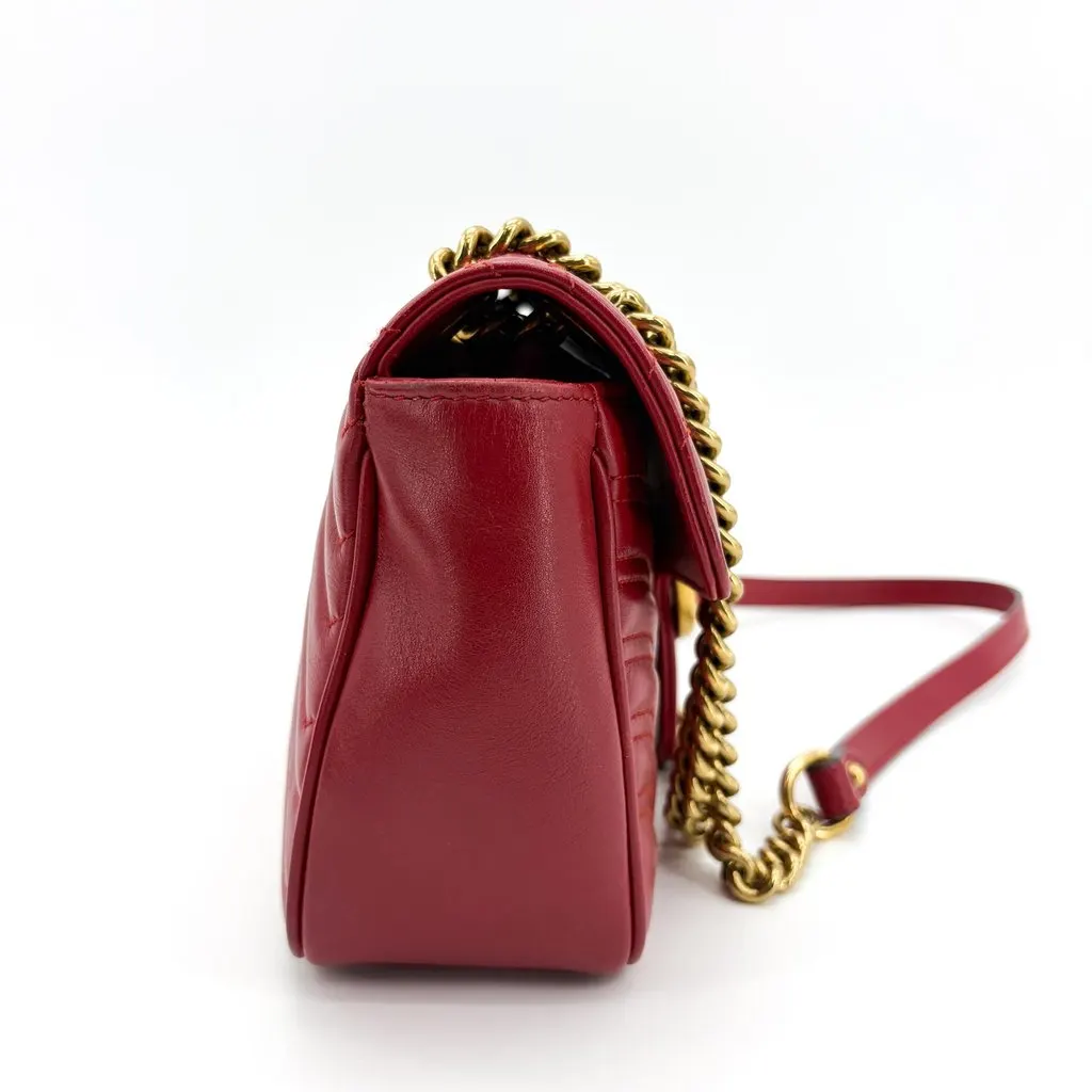 Gucci GG Marmont Small Shoulder Bag Hibiscus Red Gold Leather Very good - Box View