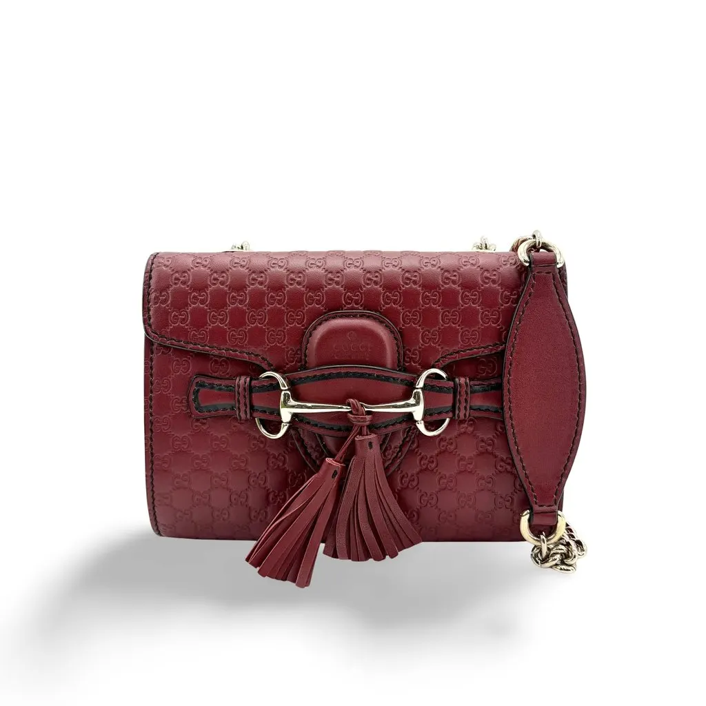 Gucci Microguccissima Emily Mini Chain Shoulder Bag Burgundy Leather Good - Front View