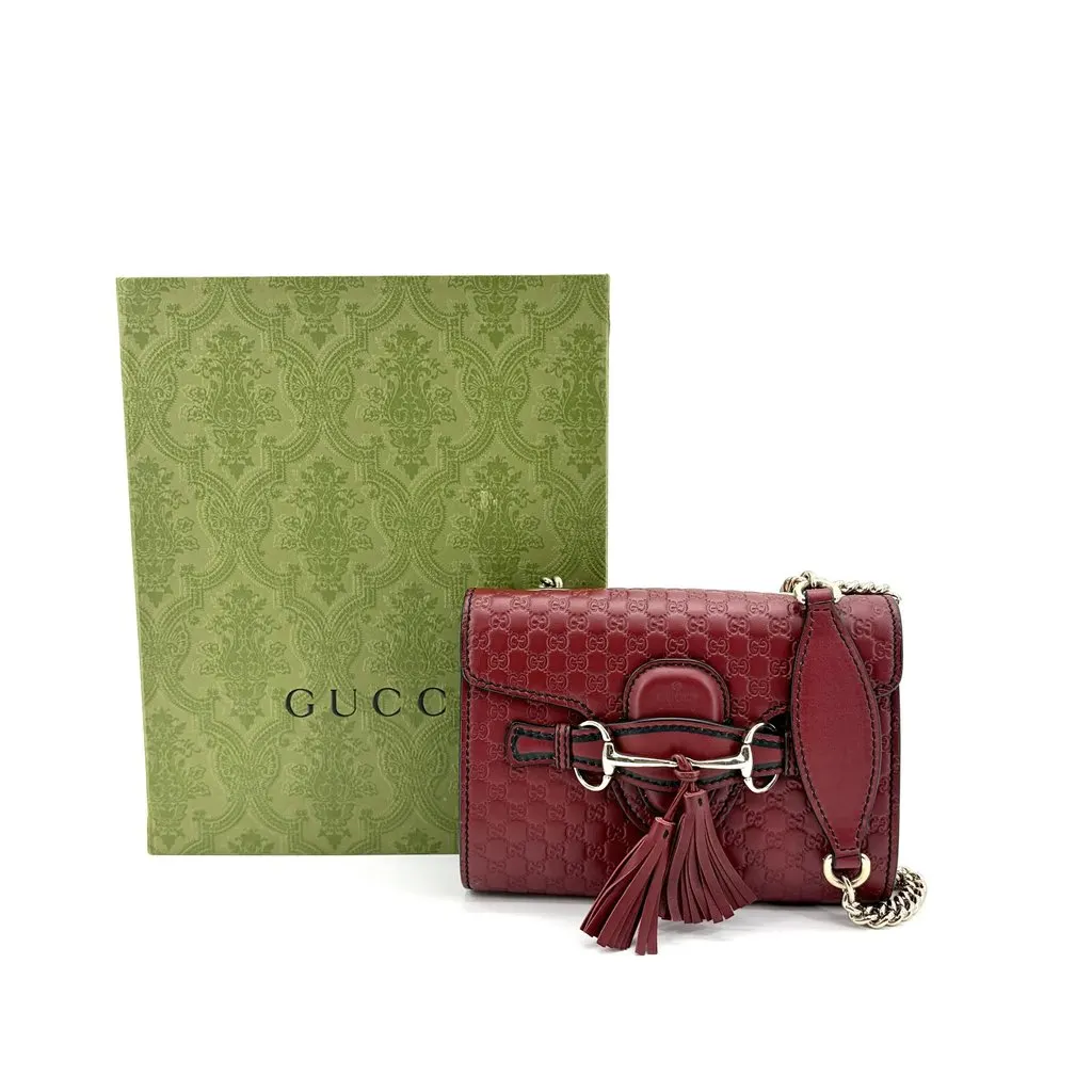 Gucci Microguccissima Emily Mini Chain Shoulder Bag Burgundy Leather Good - Back View