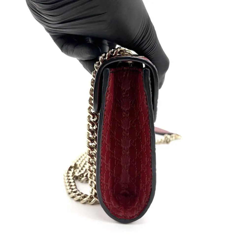 Gucci Microguccissima Emily Mini Chain Shoulder Bag Burgundy Leather Good - Model View