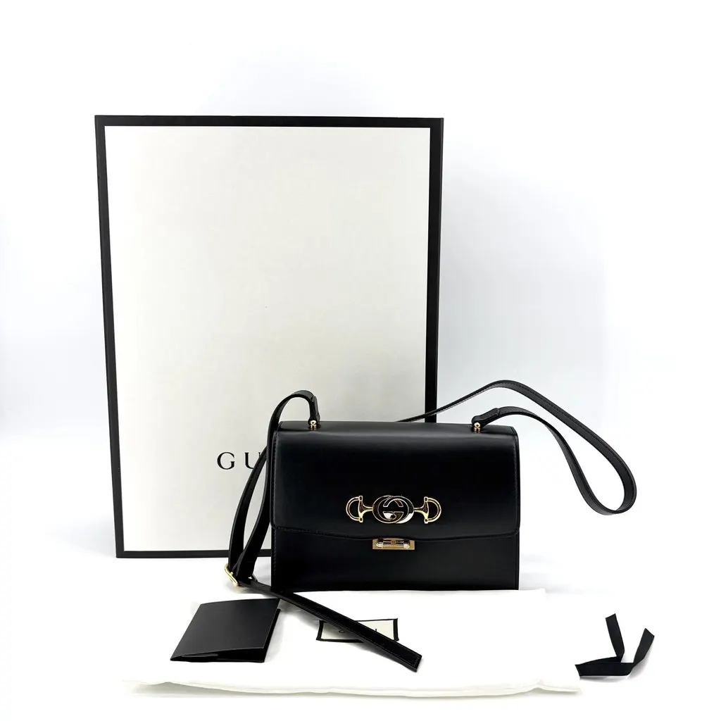 Gucci Zumi Medium Shoulder Bag Black Black Leather Very good - Back View