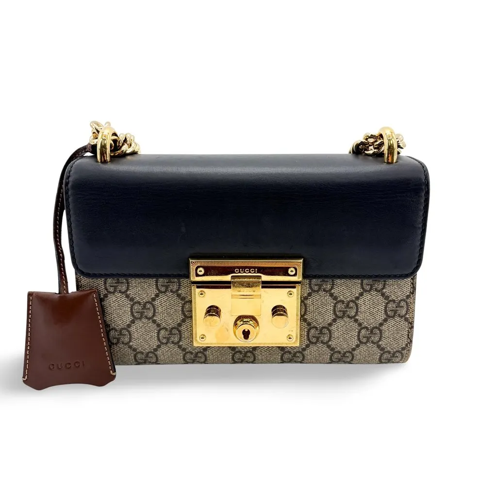 Gucci Padlock Small GG Supreme Shoulder Bag Black Beige Canvas Very good - Front View