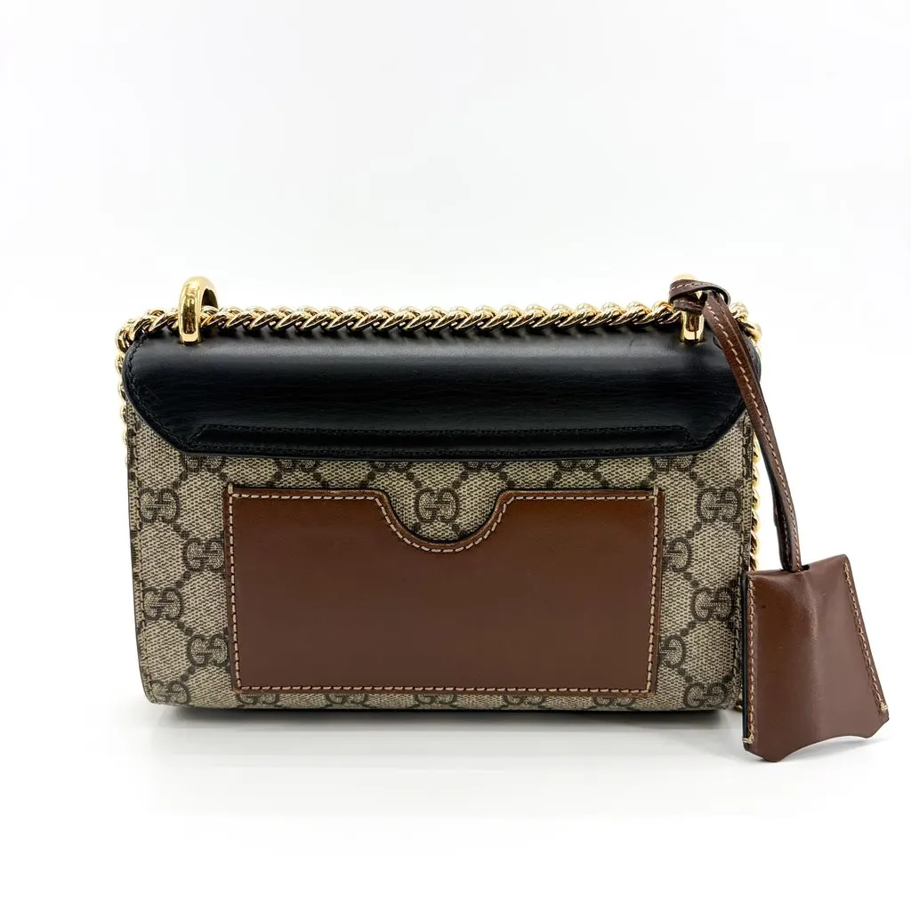 Gucci Padlock Small GG Supreme Shoulder Bag Black Beige Canvas Very good - Back View