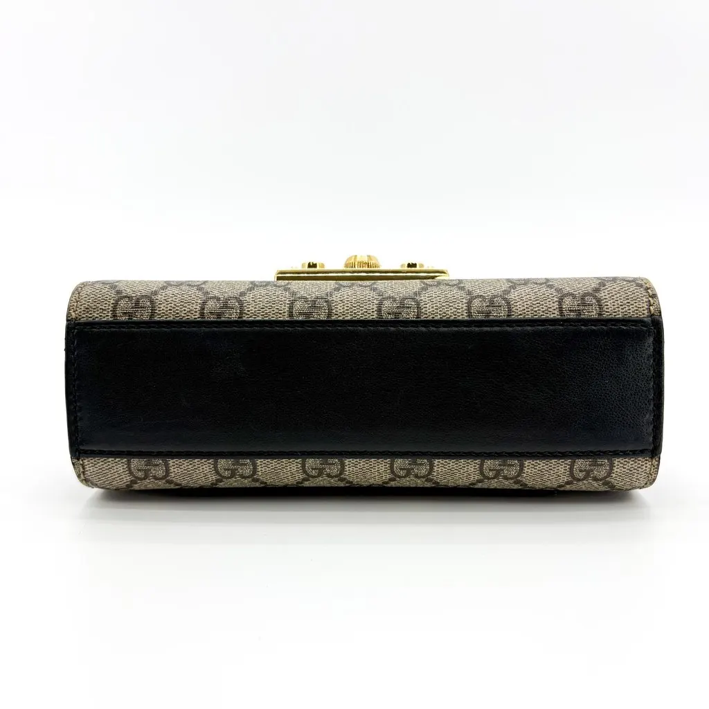 Gucci Padlock Small GG Supreme Shoulder Bag Black Beige Canvas Very good - Box View