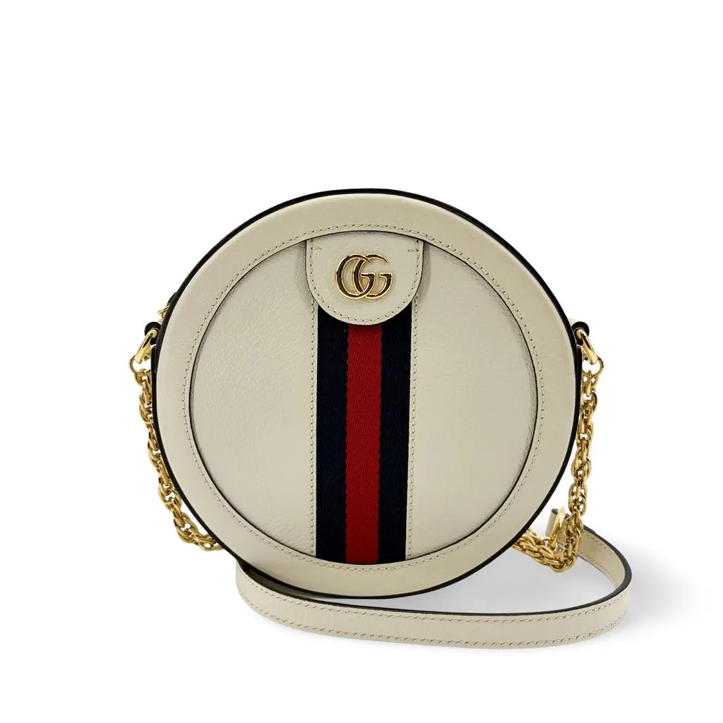 Gucci Ophidia Round Mini Shoulder Bag White Gold Leather Good - Front View