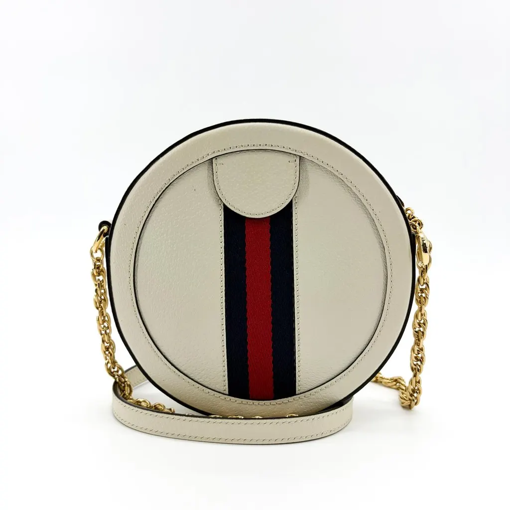 Gucci Ophidia Round Mini Shoulder Bag White Gold Leather Good - Inside View