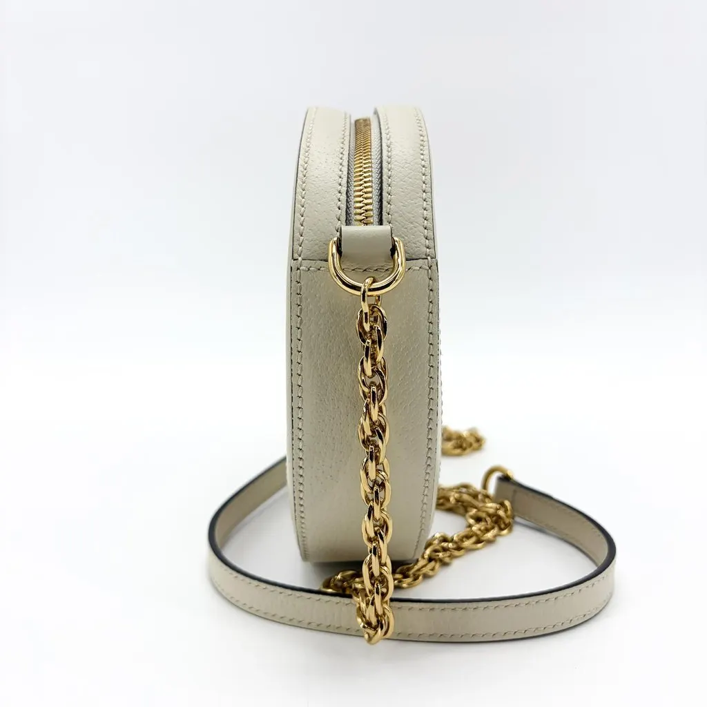 Gucci Ophidia Round Mini Shoulder Bag White Gold Leather Good - Model View