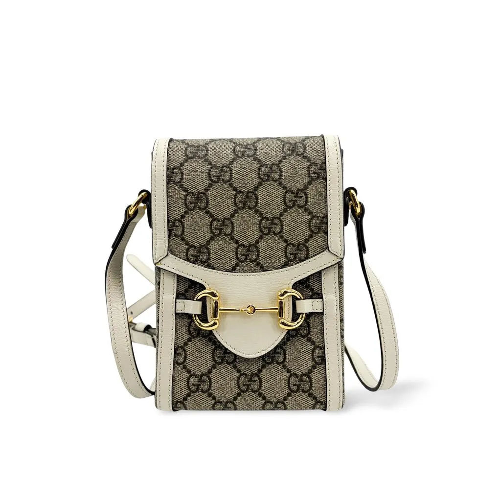 Gucci Horsebit 1955 Mini Bag GG Supreme White Beige Canvas Good - Front View