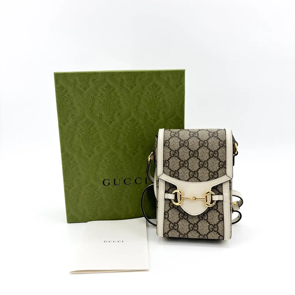 Gucci Horsebit 1955 Mini Bag GG Supreme White Beige Canvas Good - Back View