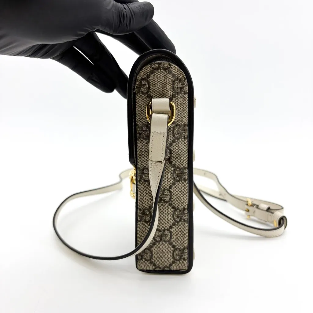 Gucci Horsebit 1955 Mini Bag GG Supreme White Beige Canvas Good - Model View