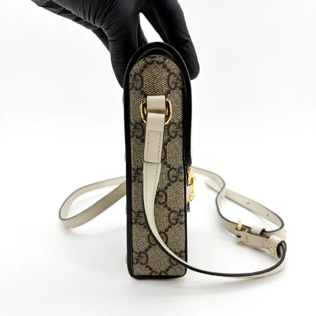 Gucci Horsebit 1955 Mini Bag GG Supreme White Beige Canvas Good - Box View