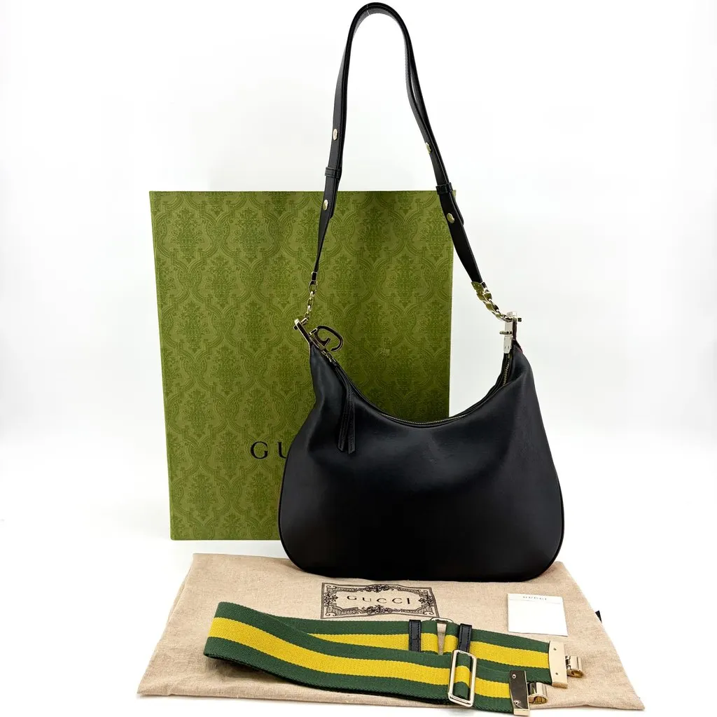 Gucci Attache Black Shoulder Bag Black Leather Good - Back View