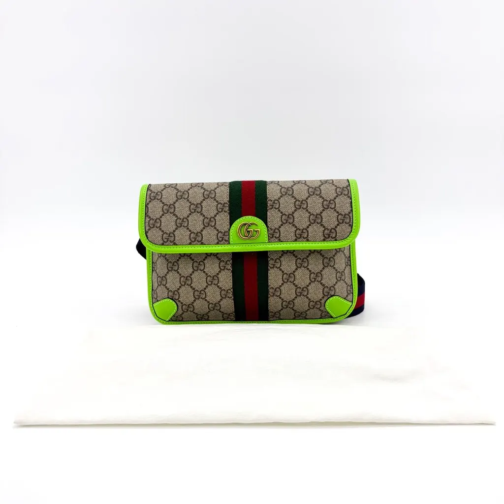 Gucci Ophidia GG Supreme Neon Green Belt Bag Beige Canvas Very good - Back View