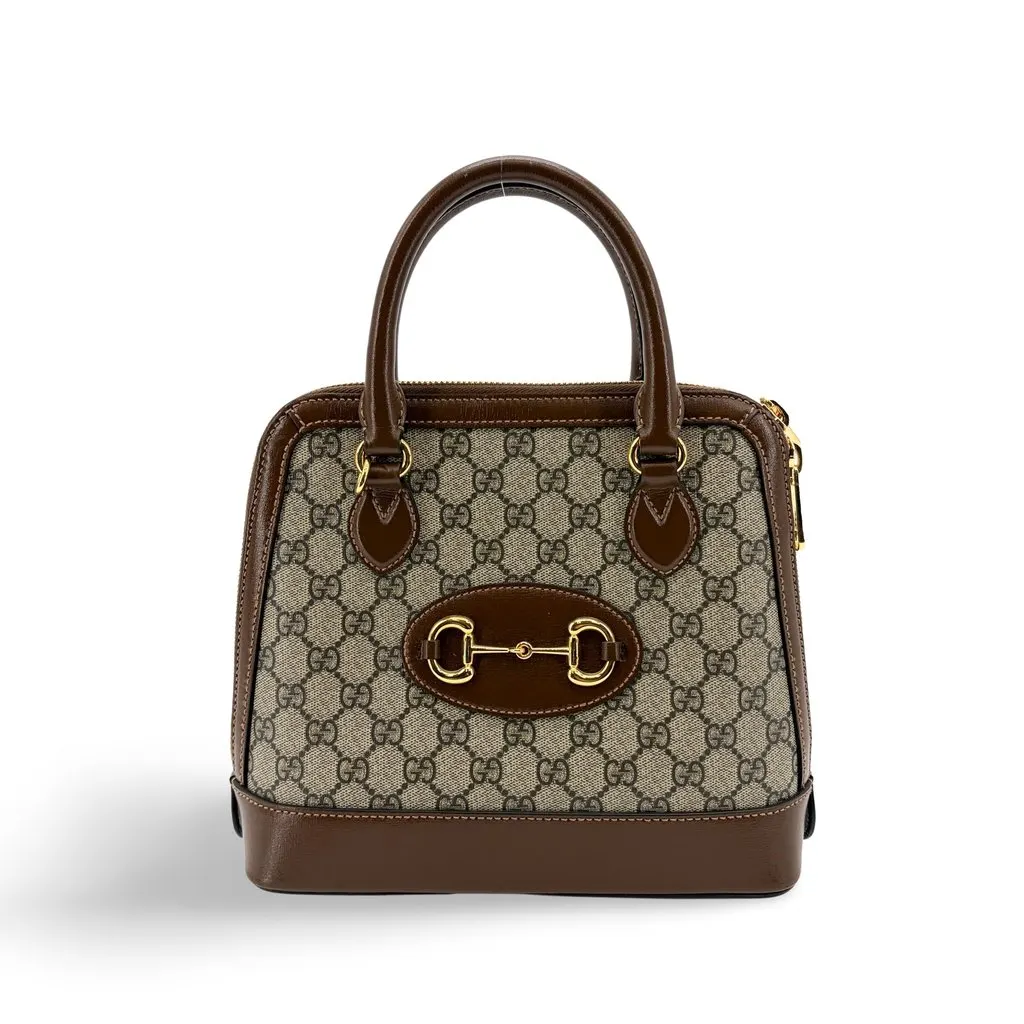 Gucci Horsebit 1955 Small Top Handle Bag Brown Beige Canvas Very good - Front View