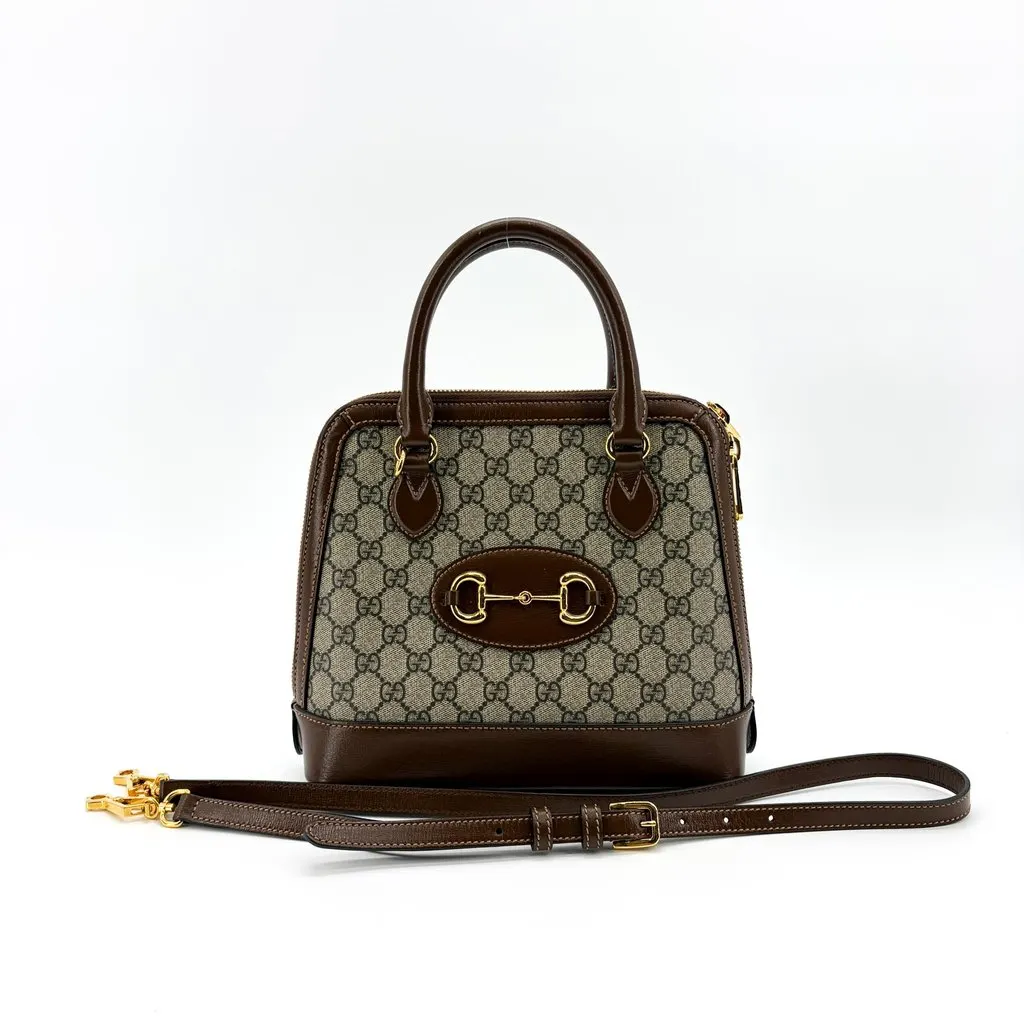 Gucci Horsebit 1955 Small Top Handle Bag Brown Beige Canvas Very good - Back View