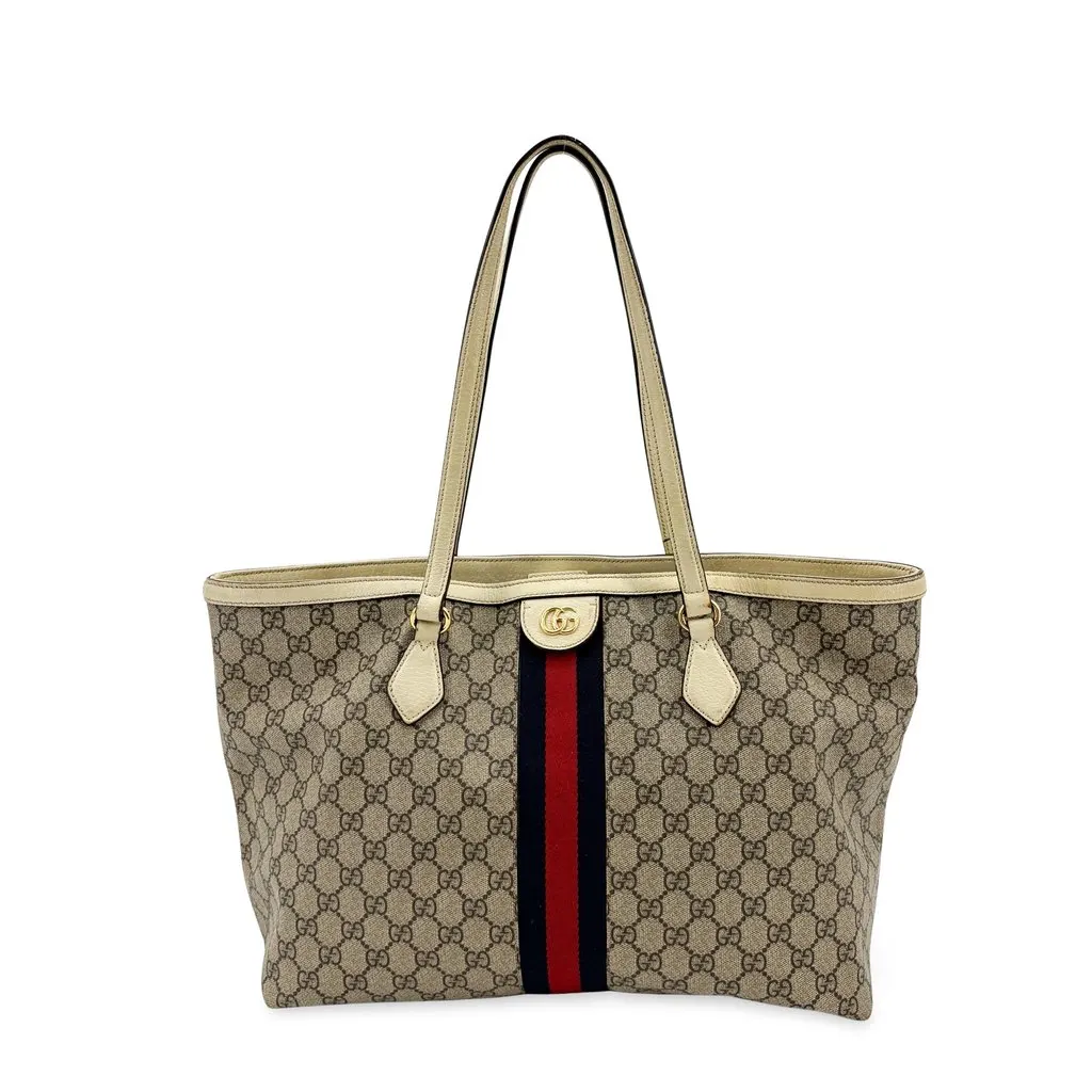 Gucci Ophidia GG Medium Tote Bag White Beige Canvas Fair - Front View