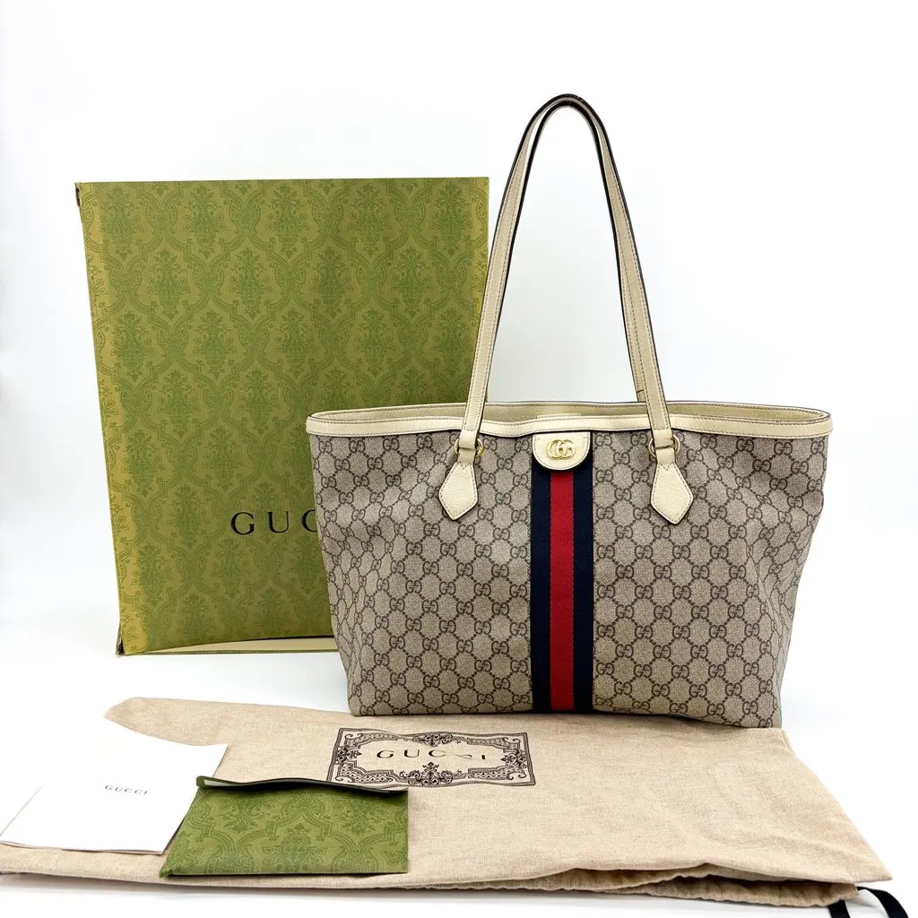 Gucci Ophidia GG Medium Tote Bag White Beige Canvas Fair - Back View