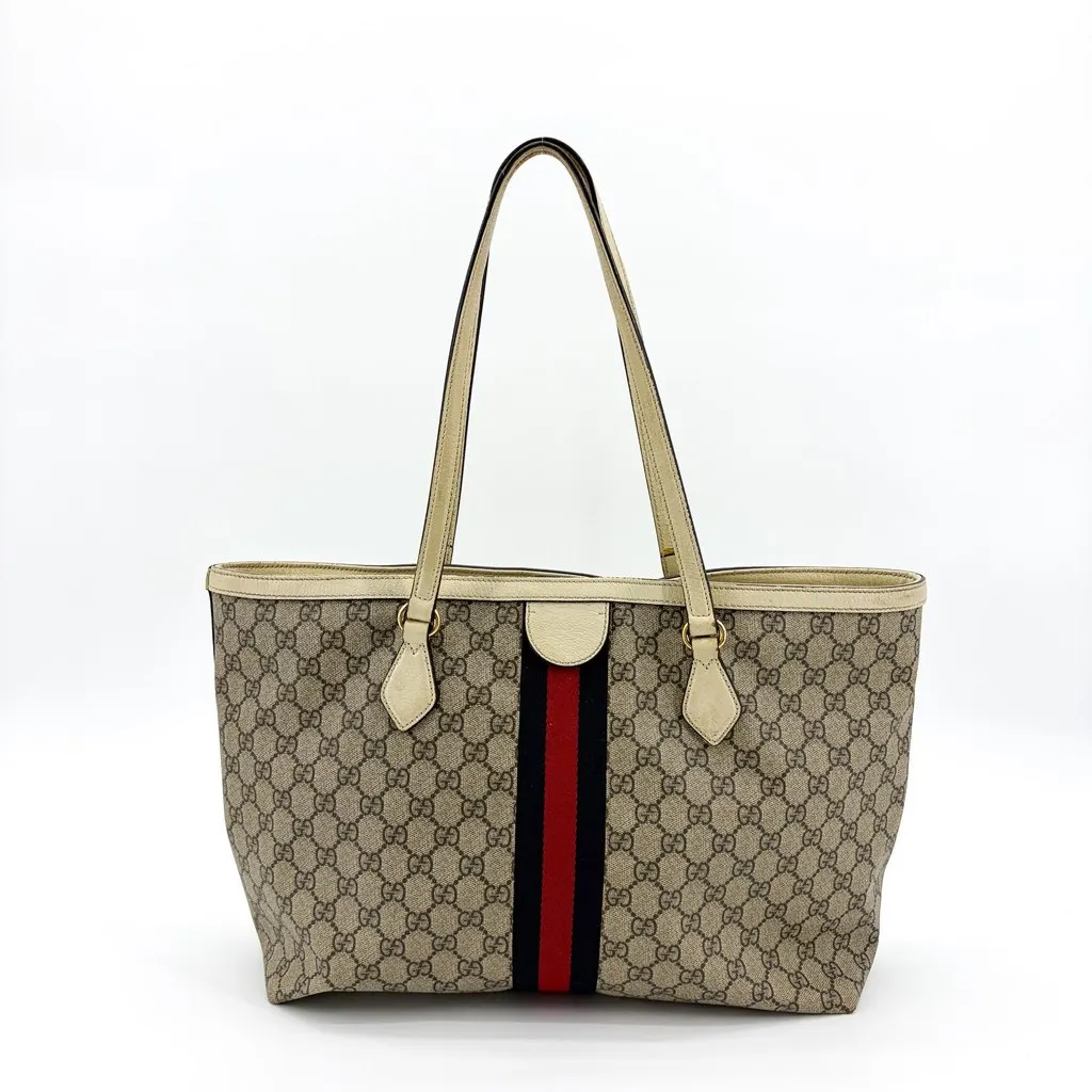 Gucci Ophidia GG Medium Tote Bag White Beige Canvas Fair - Inside View