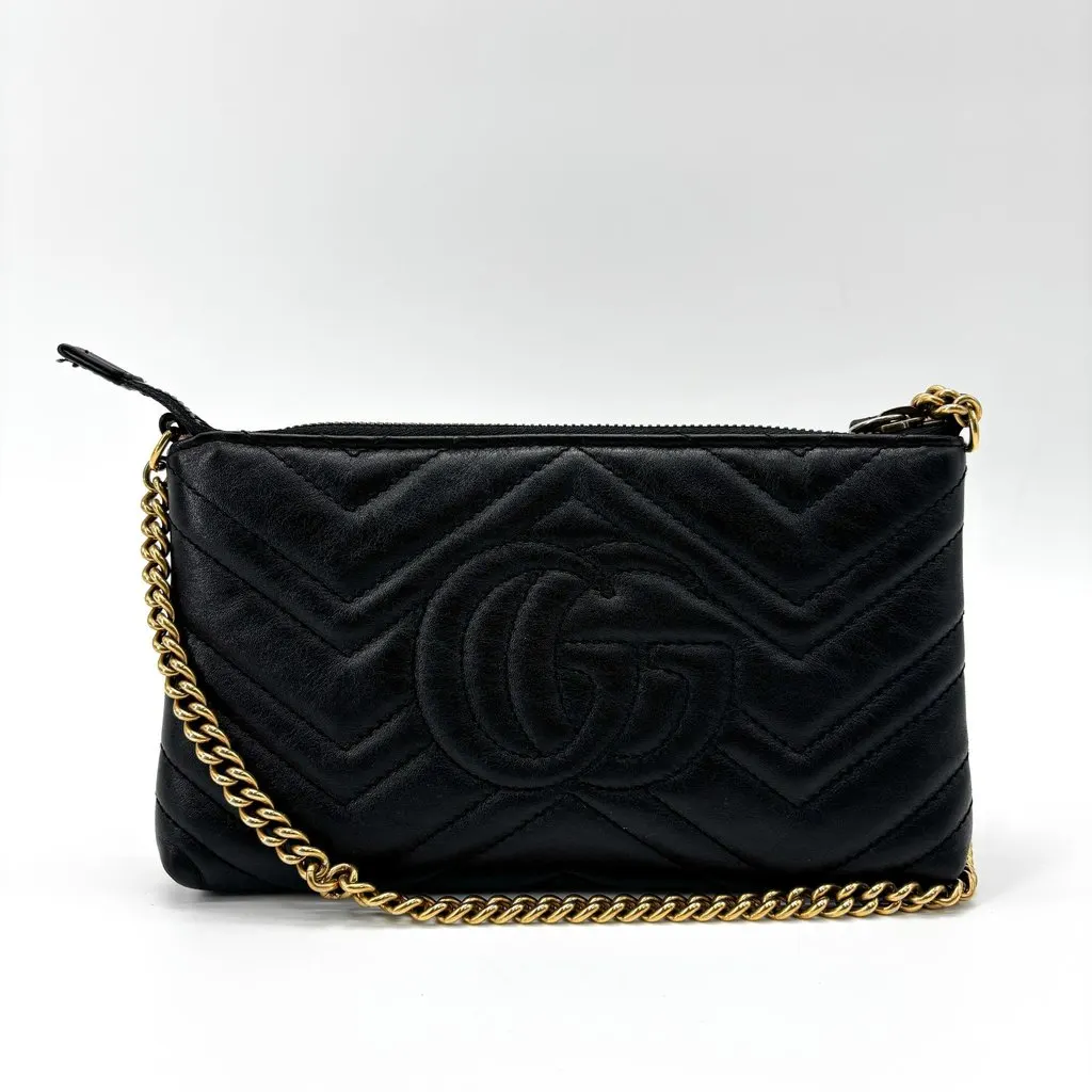 Gucci GG Marmont Matelasse Mini Chain Bag Black Black Leather Good - Back View