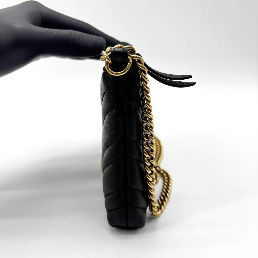 Gucci GG Marmont Matelasse Mini Chain Bag Black Black Leather Good - Model View