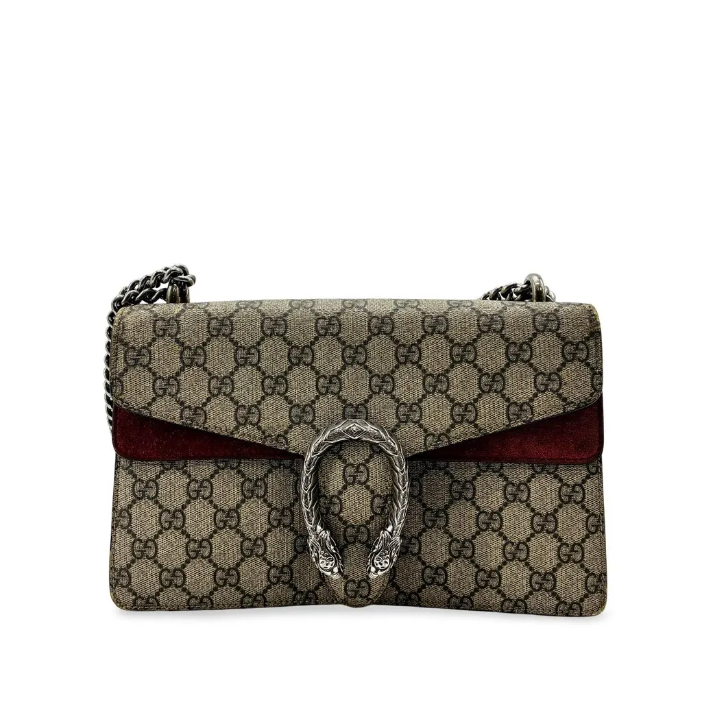 Gucci Dionysus Small GG Shoulder Bag Beige Burgundy Beige Canvas Very good - Front View