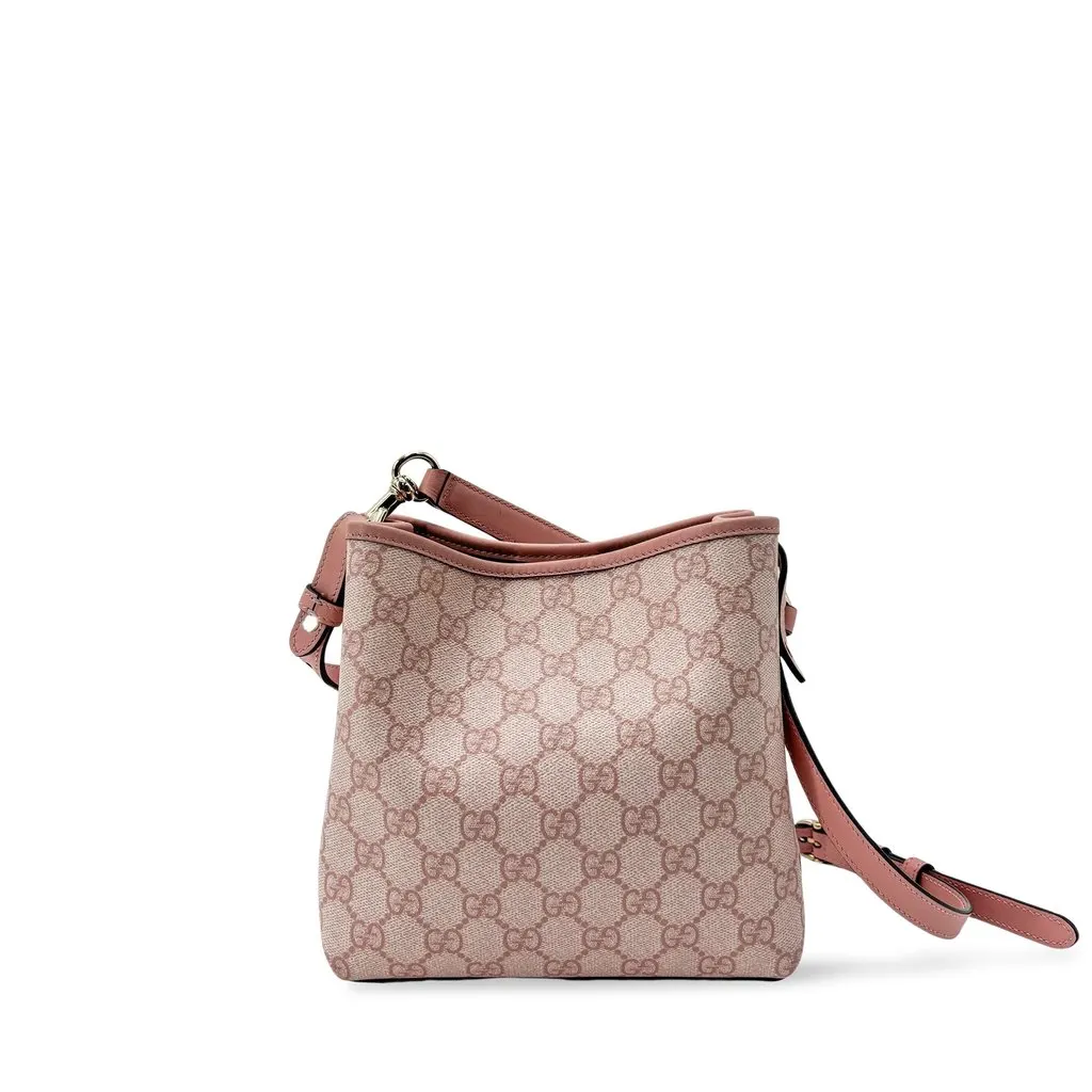 Gucci GG Supreme Small Bucket Bag Pink Beige Canvas Good - Front View