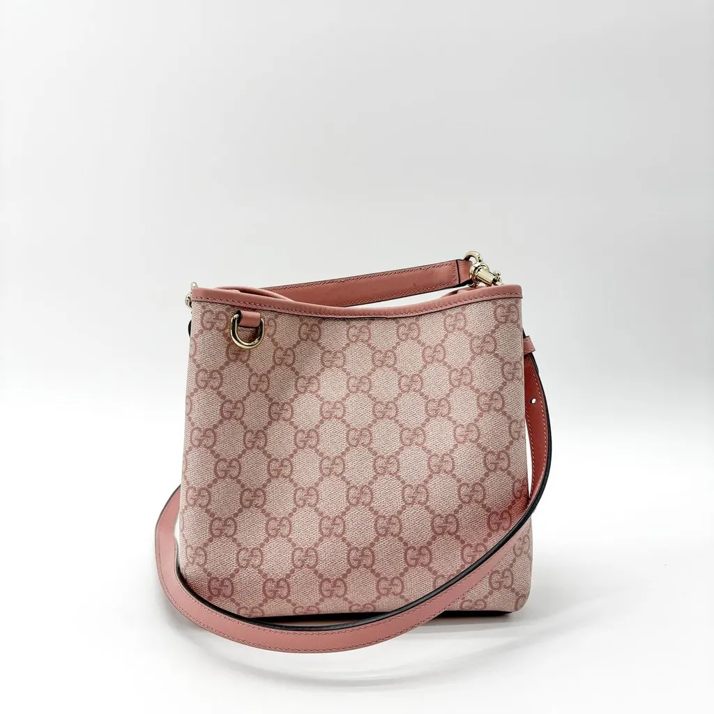 Gucci GG Supreme Small Bucket Bag Pink Beige Canvas Good - Back View