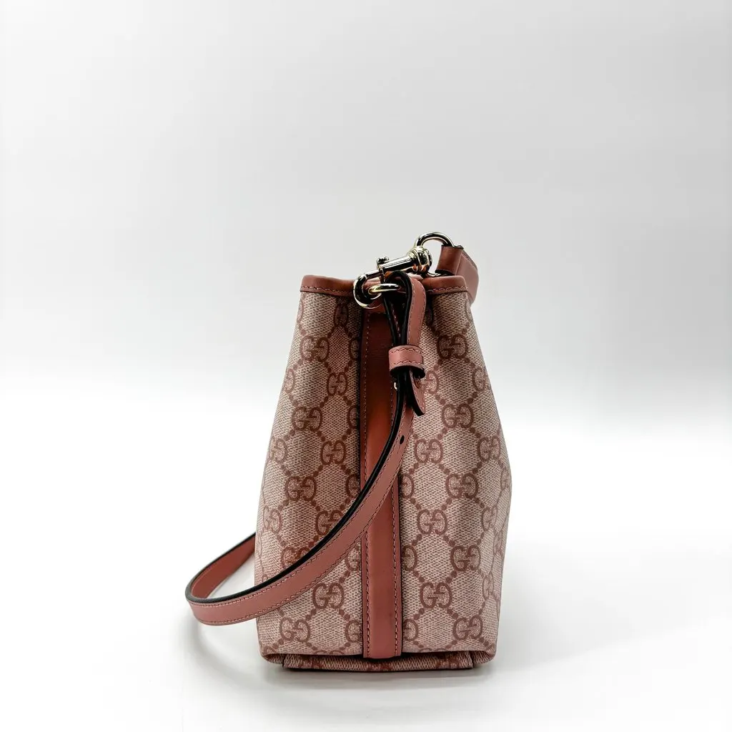 Gucci GG Supreme Small Bucket Bag Pink Beige Canvas Good - Inside View