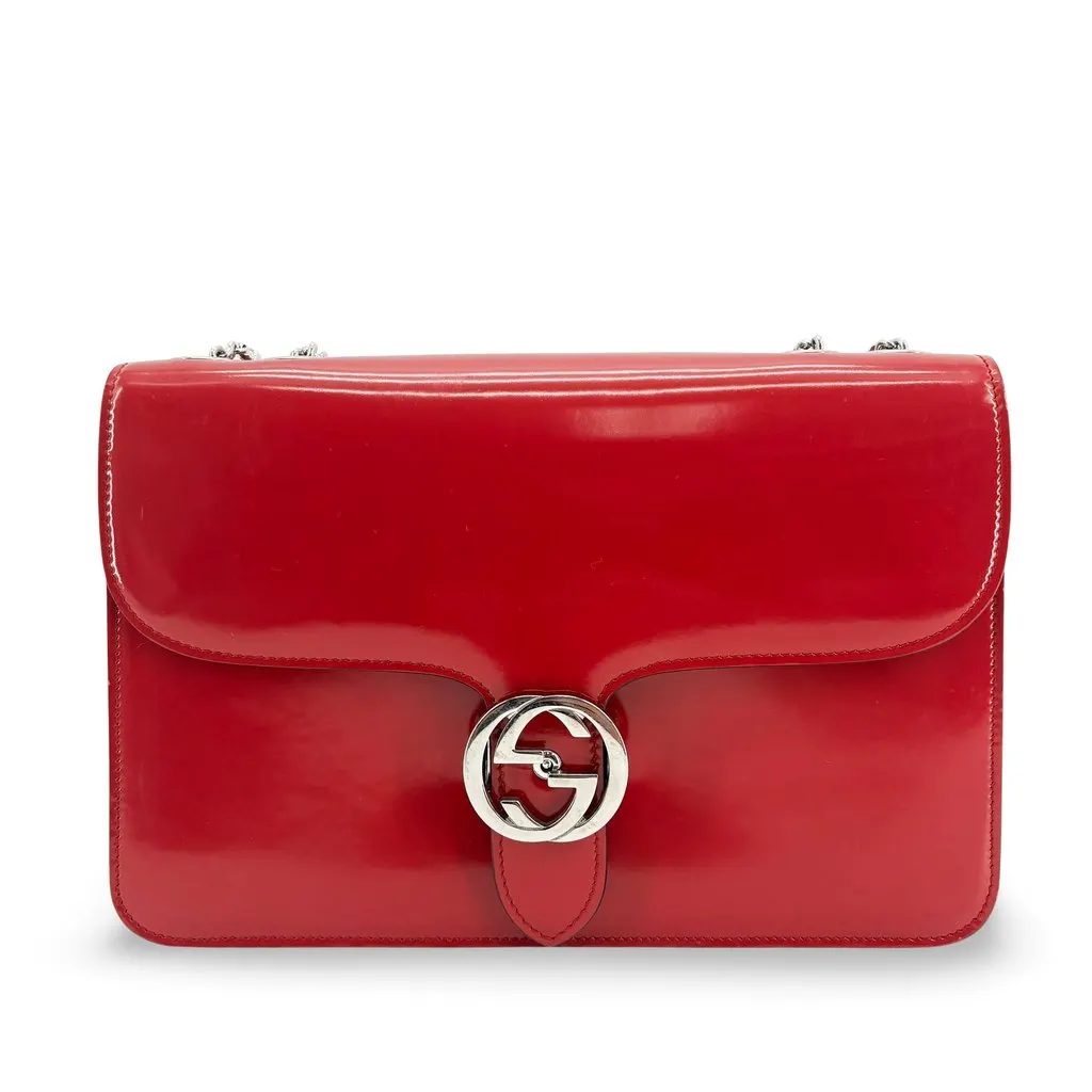 Gucci Blondie Medium Shoulder Bag Red Silver Hardware Red Leather Good - Front View