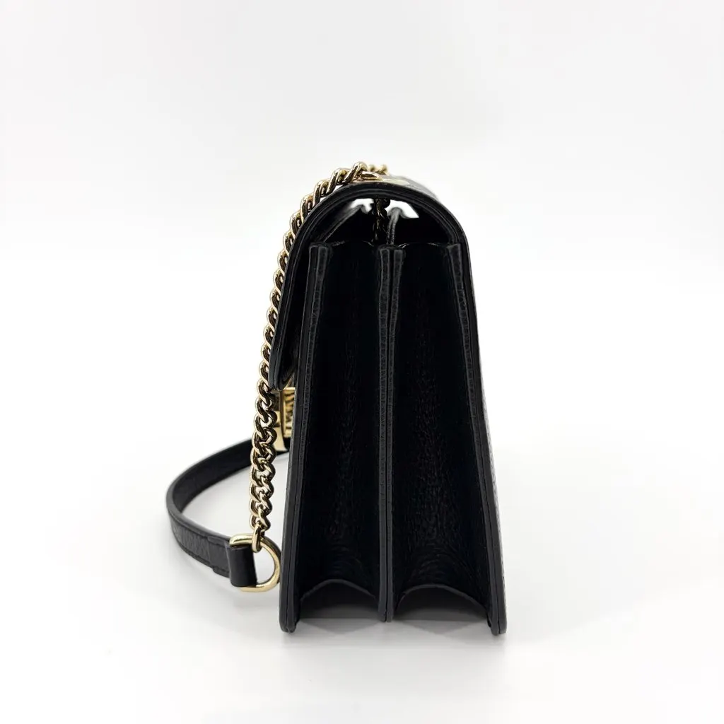 Gucci Interlocking G Chain Shoulder Bag Small Black Black Leather Good - Inside View