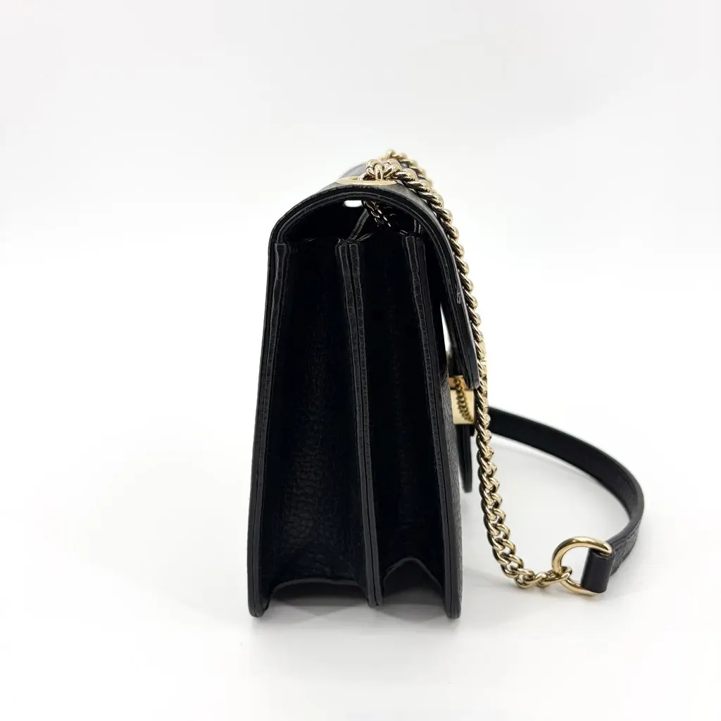 Gucci Interlocking G Chain Shoulder Bag Small Black Black Leather Good - Model View
