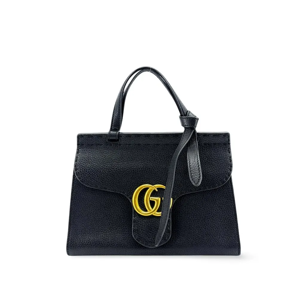 Gucci GG Marmont Small Top Handle Bag Black Black Leather Good - Front View