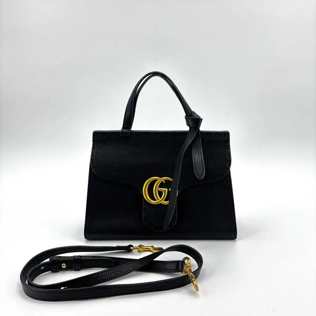 Gucci GG Marmont Small Top Handle Bag Black Black Leather Good - Back View