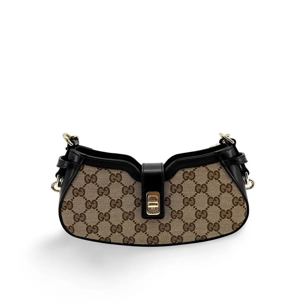 Gucci GG Supreme Turnlock Mini Shoulder Bag Brown Black Beige Canvas Very good - Front View