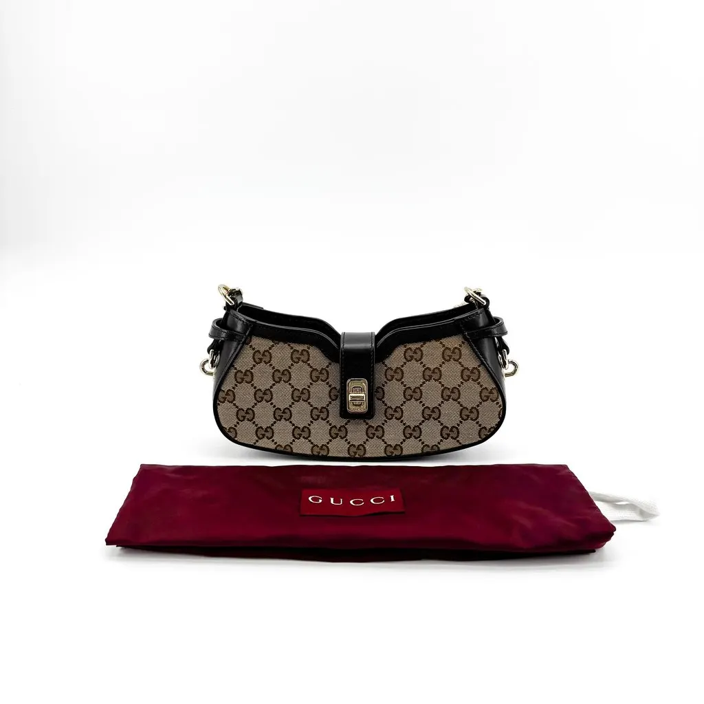 Gucci GG Supreme Turnlock Mini Shoulder Bag Brown Black Beige Canvas Very good - Back View