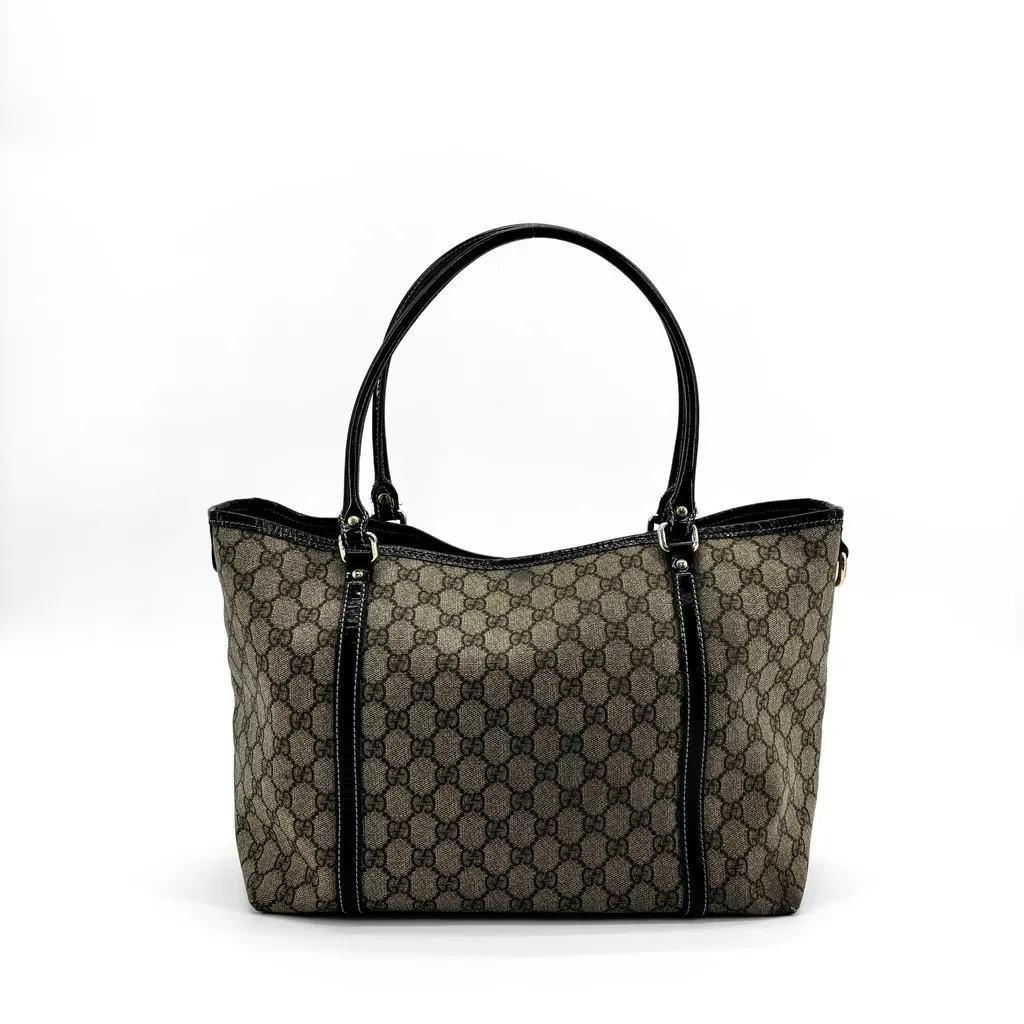 Gucci GG Supreme Joy Patent Tote Bag Brown Black Beige Canvas Good - Inside View