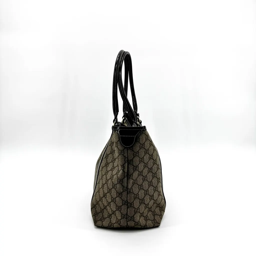 Gucci GG Supreme Joy Patent Tote Bag Brown Black Beige Canvas Good - Box View