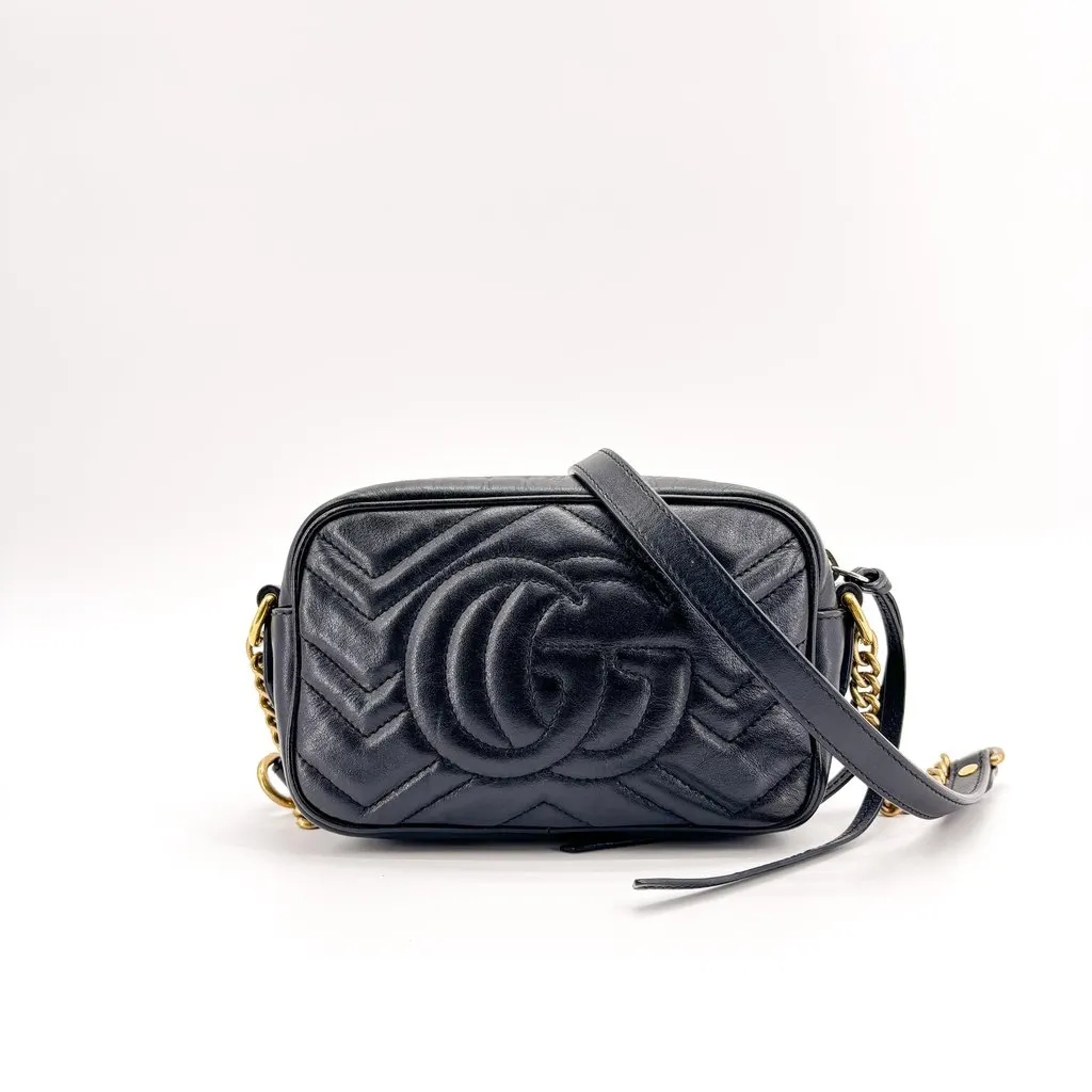 Gucci GG Marmont Mini Matelasse Shoulder Bag Black Black Leather Good - Back View