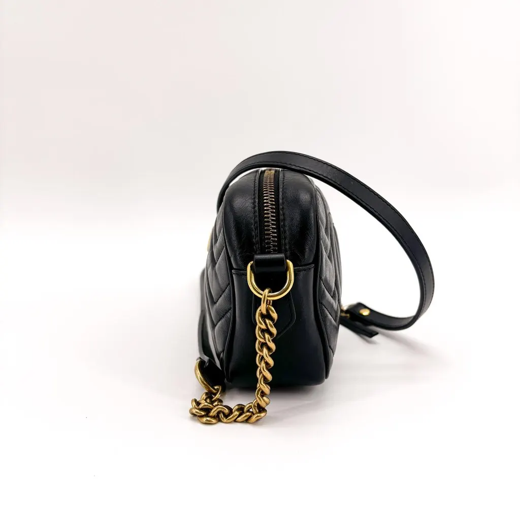 Gucci GG Marmont Mini Matelasse Shoulder Bag Black Black Leather Good - Inside View
