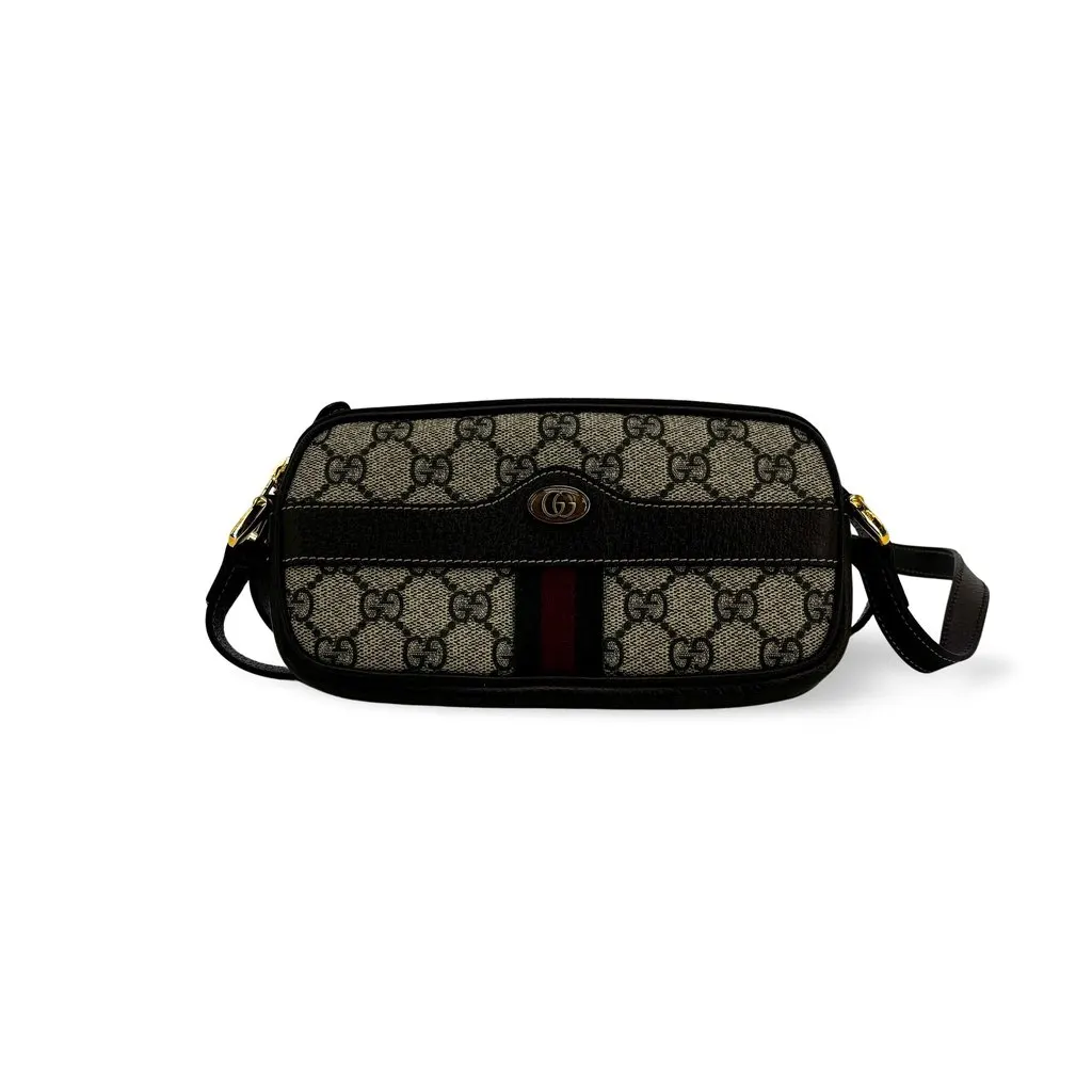 Gucci Ophidia GG Small Shoulder Bag Black Black Canvas Good - Front View
