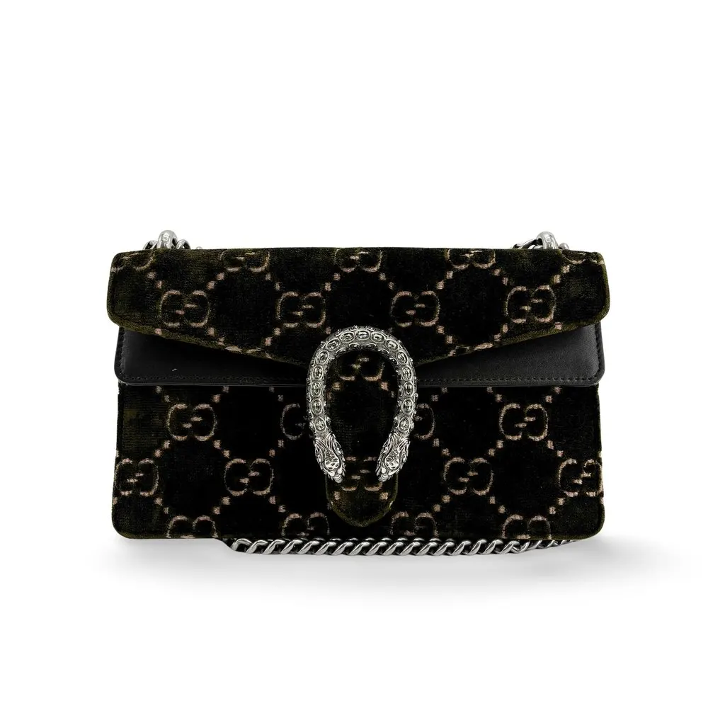 Gucci Dionysus GG Velvet Mini Shoulder Bag Dark Green Black Velvet Very good - Front View