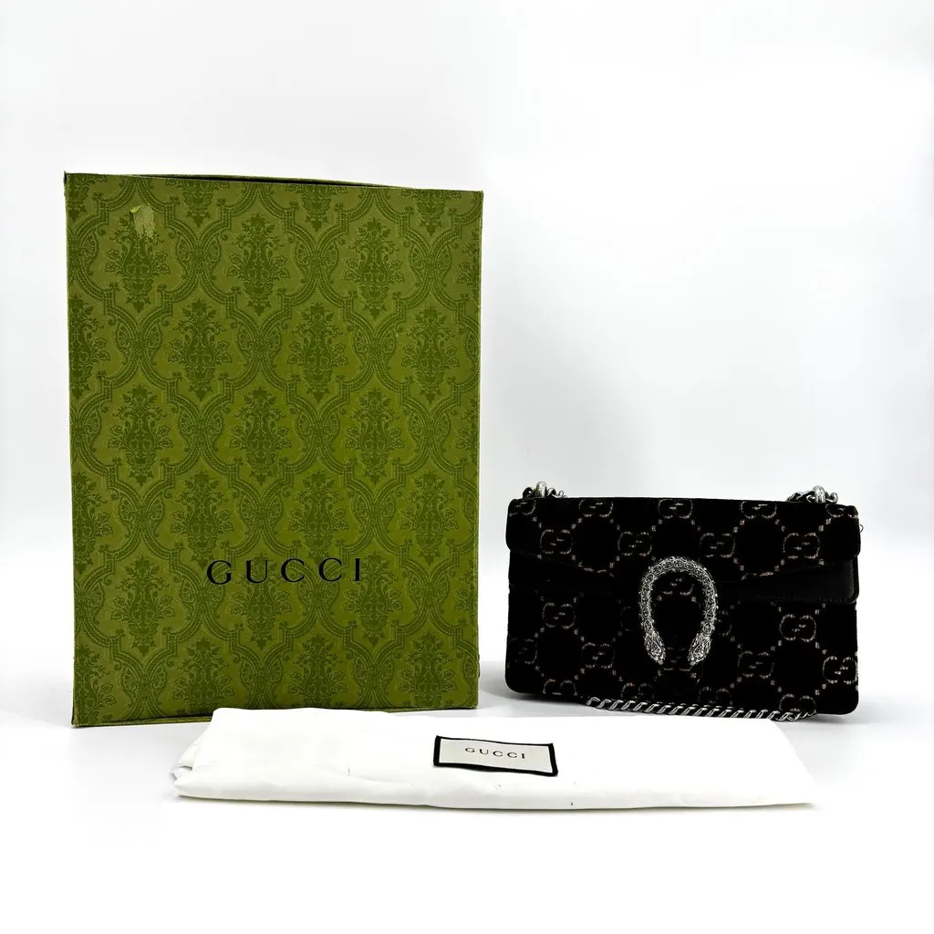 Gucci Dionysus GG Velvet Mini Shoulder Bag Dark Green Black Velvet Very good - Back View
