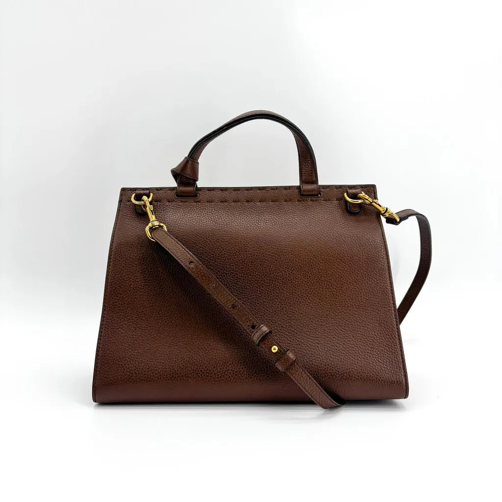 Gucci Double G Small Top Handle Bag Brown Brown Leather Good - Back View