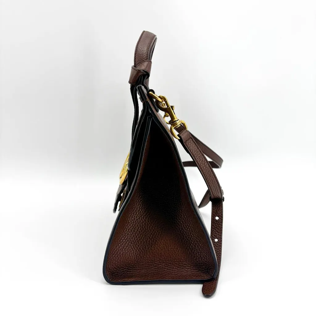 Gucci Double G Small Top Handle Bag Brown Brown Leather Good - Inside View