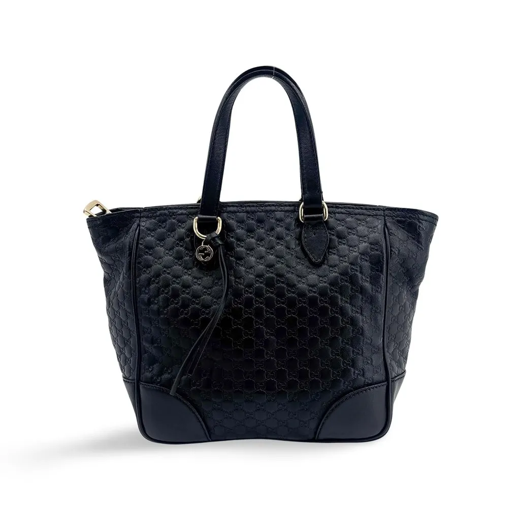 Gucci Microguccissima Bree Tote Bag Medium Black Black Leather Good - Front View