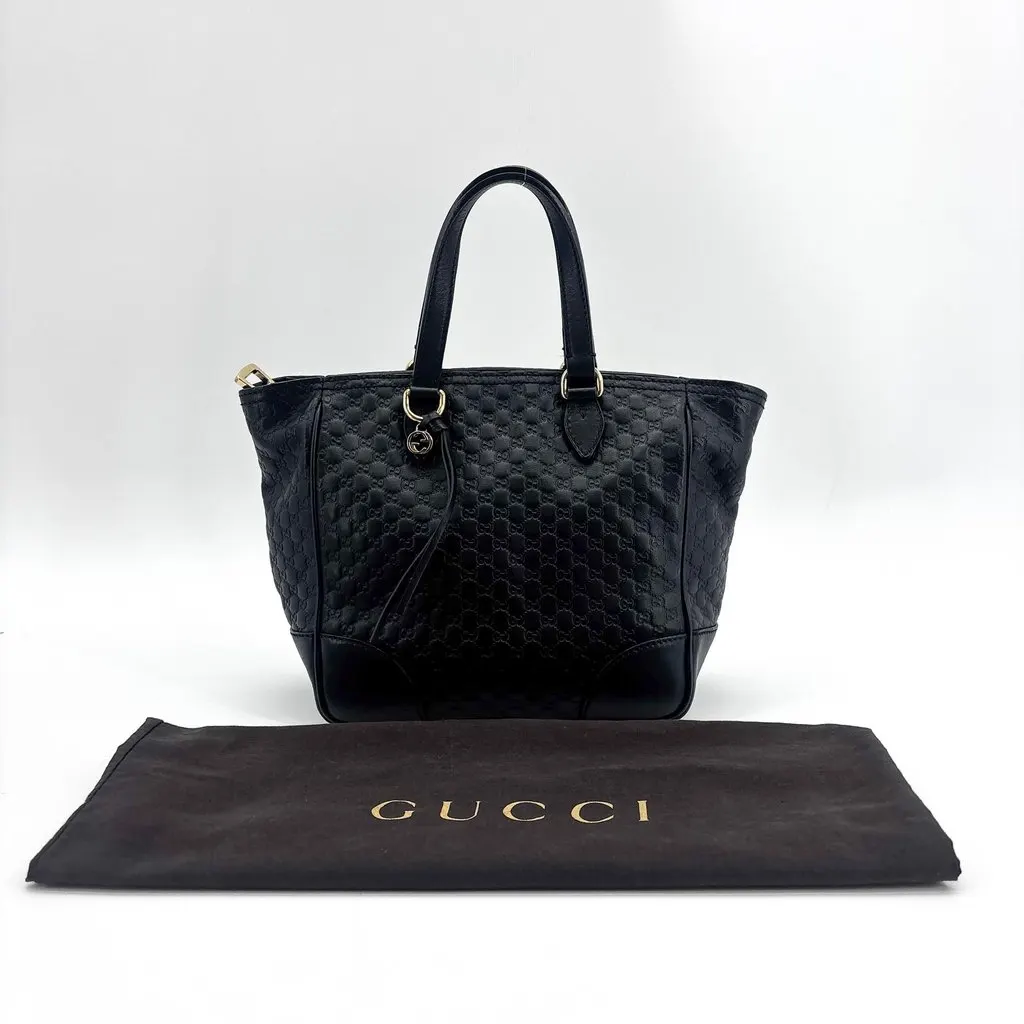 Gucci Microguccissima Bree Tote Bag Medium Black Black Leather Good - Back View