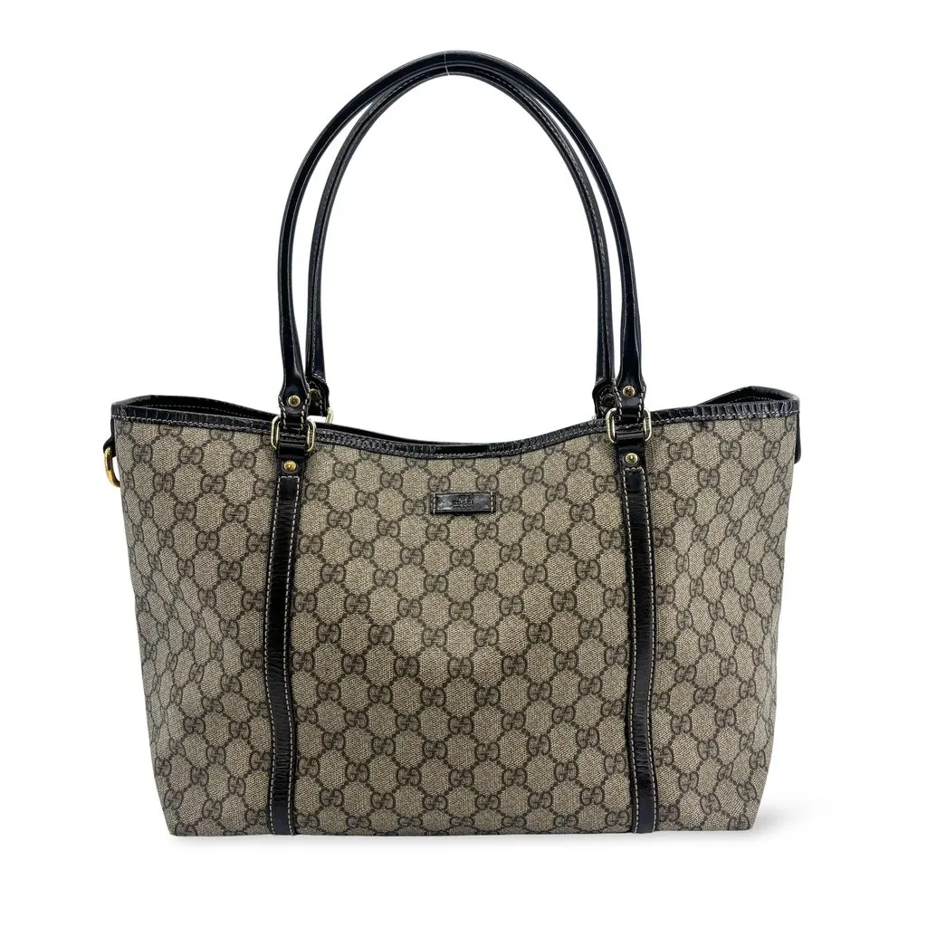 Gucci GG Supreme Joy Tote Bag Dark Brown Beige Canvas Good - Front View