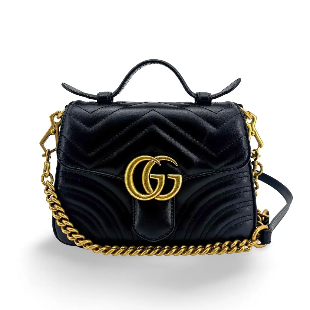 Gucci GG Marmont Mini Top Handle Bag Black Black Leather Very good - Front View